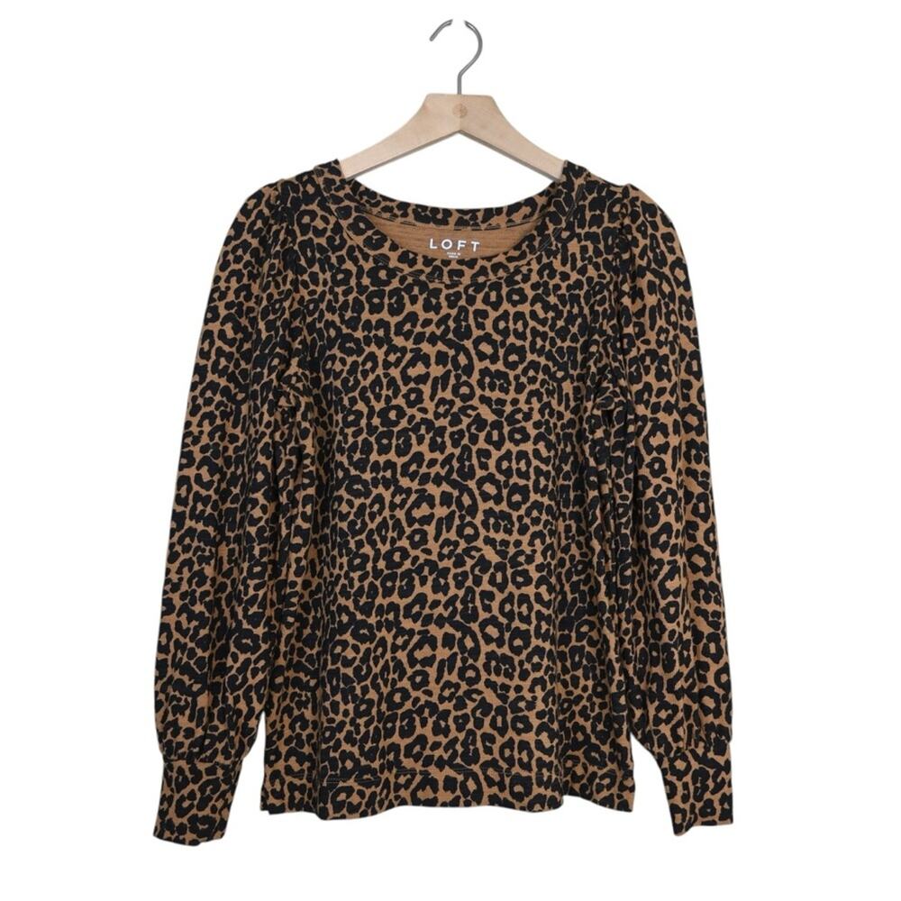 LOFT Women's S Leopard Print Puff Sleeve Lightweight Sweater